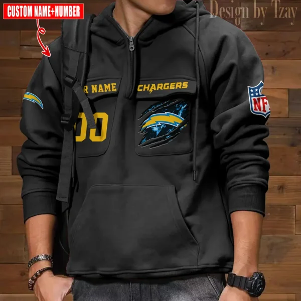 Los Angeles Chargers NFL Multi Pocket Zipper Retro Hoodie AZVMHD750 - Image 7