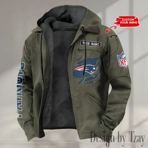 New England Patriots Men's Casual Padded Jacket Hooded trending 2025 SPTPJH025 - Image 3