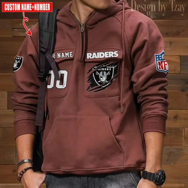 Las Vegas Raiders NFL Multi Pocket Zipper Retro Hoodie AZVMHD751