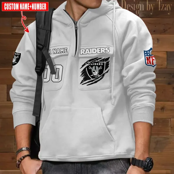 Las Vegas Raiders NFL Multi Pocket Zipper Retro Hoodie AZVMHD751 - Image 3