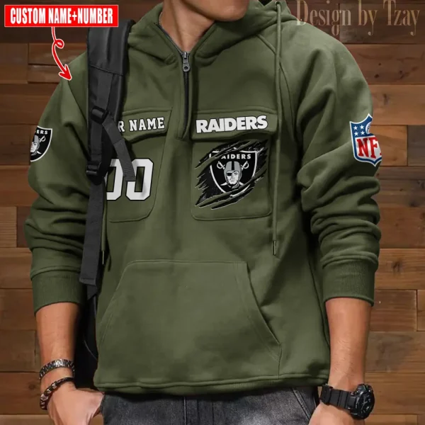 Las Vegas Raiders NFL Multi Pocket Zipper Retro Hoodie AZVMHD751 - Image 4