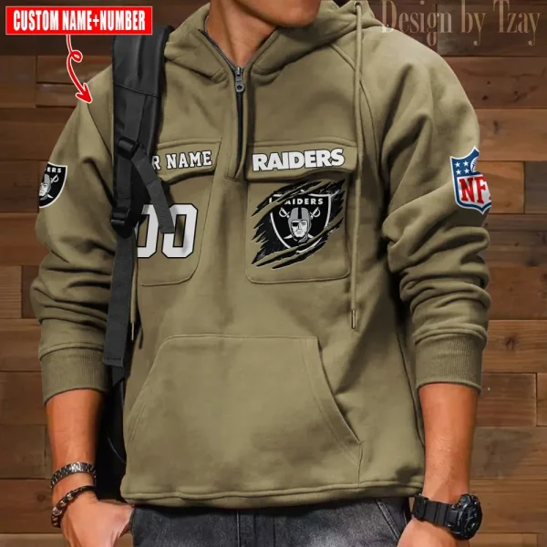 Las Vegas Raiders NFL Multi Pocket Zipper Retro Hoodie AZVMHD751 - Image 6