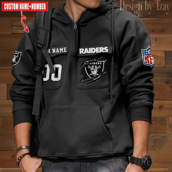 Las Vegas Raiders NFL Multi Pocket Zipper Retro Hoodie AZVMHD751 - Image 7