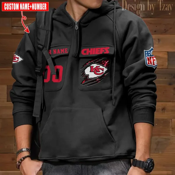 Kansas City Chiefs NFL Multi Pocket Zipper Retro Hoodie AZVMHD752