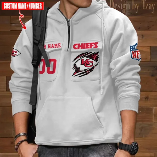 Kansas City Chiefs NFL Multi Pocket Zipper Retro Hoodie AZVMHD752 - Image 7