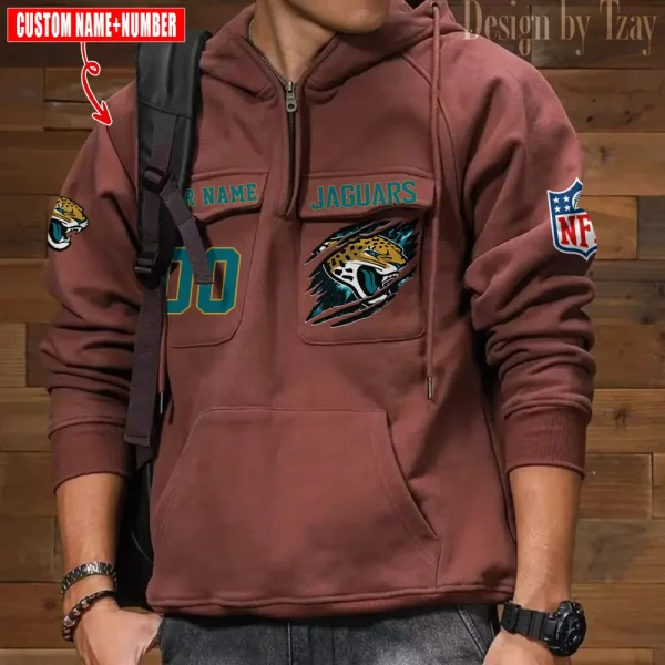 Jacksonville Jaguars NFL Multi Pocket Zipper Retro Hoodie AZVMHD753