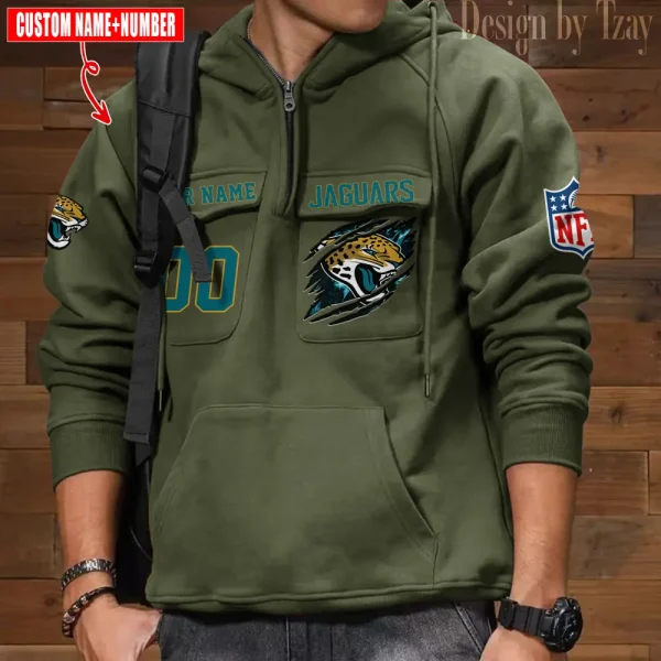 Jacksonville Jaguars NFL Multi Pocket Zipper Retro Hoodie AZVMHD753 - Image 3