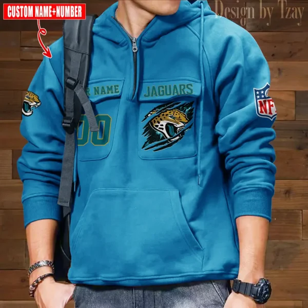 Jacksonville Jaguars NFL Multi Pocket Zipper Retro Hoodie AZVMHD753 - Image 4