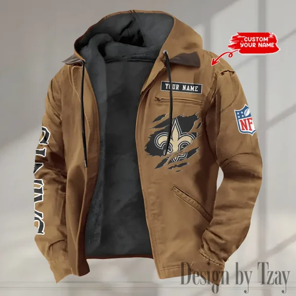 New Orleans Saints Men's Casual Padded Jacket Hooded trending 2025 SPTPJH026