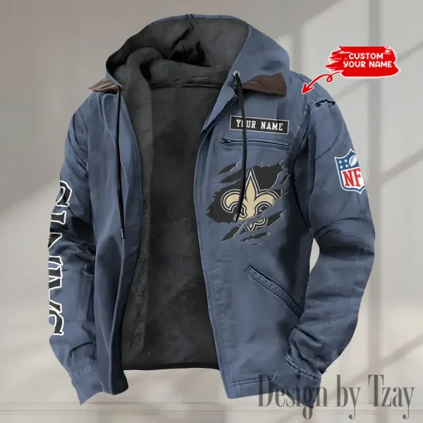 New Orleans Saints Men's Casual Padded Jacket Hooded trending 2025 SPTPJH026 - Image 2