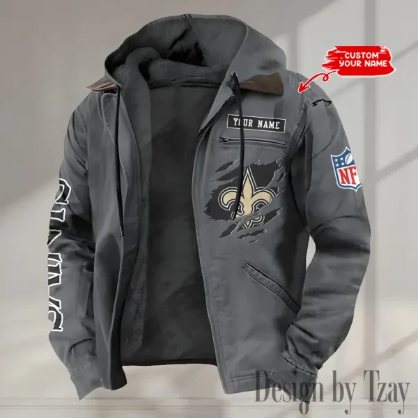 New Orleans Saints Men's Casual Padded Jacket Hooded trending 2025 SPTPJH026 - Image 4