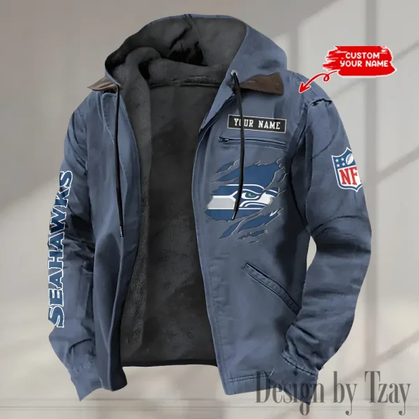 Seattle Seahawks Men's Casual Padded Jacket Hooded trending 2025 SPTPJH027