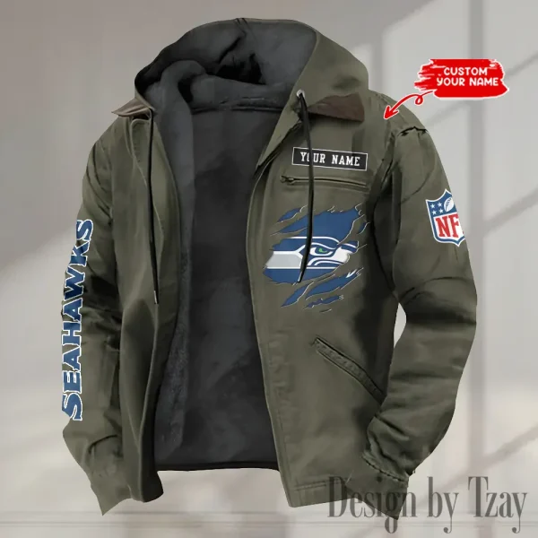 Seattle Seahawks Men's Casual Padded Jacket Hooded trending 2025 SPTPJH027 - Image 2