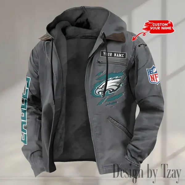 Philadelphia Eagles Men's Casual Padded Jacket Hooded trending 2025 SPTPJH030 - Image 4