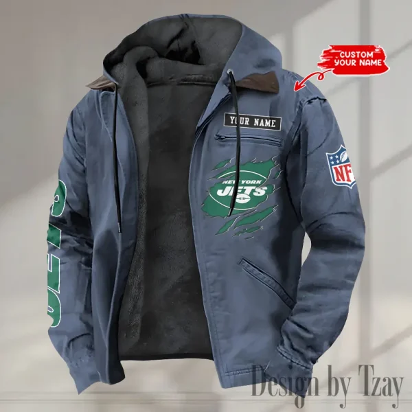 New York Jets Men's Casual Padded Jacket Hooded trending 2025 SPTPJH031 - Image 2