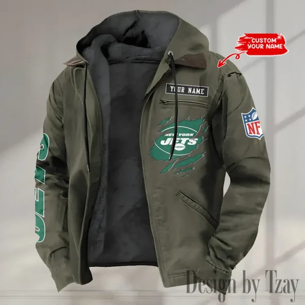 New York Jets Men's Casual Padded Jacket Hooded trending 2025 SPTPJH031 - Image 3