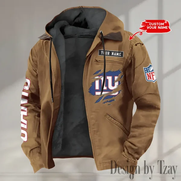 New York Giants Men's Casual Padded Jacket Hooded trending 2025 SPTPJH032