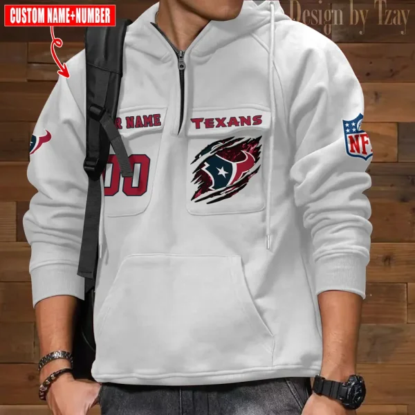 Houston Texans NFL Multi Pocket Zipper Retro Hoodie AZVMHD755 - Image 2