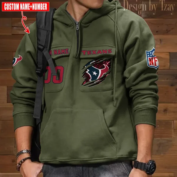 Houston Texans NFL Multi Pocket Zipper Retro Hoodie AZVMHD755 - Image 3