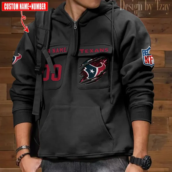 Houston Texans NFL Multi Pocket Zipper Retro Hoodie AZVMHD755 - Image 7