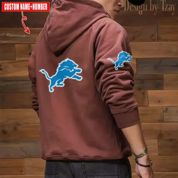 Detroit Lions NFL Multi Pocket Zipper Retro Hoodie AZVMHD757 - Image 2