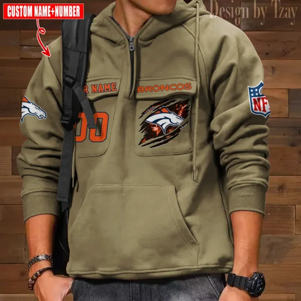 Denver Broncos NFL Multi Pocket Zipper Retro Hoodie AZVMHD758