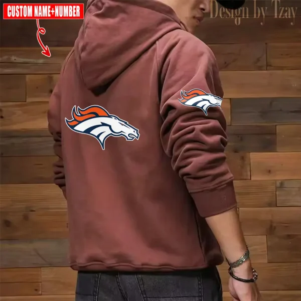 Denver Broncos NFL Multi Pocket Zipper Retro Hoodie AZVMHD758 - Image 2