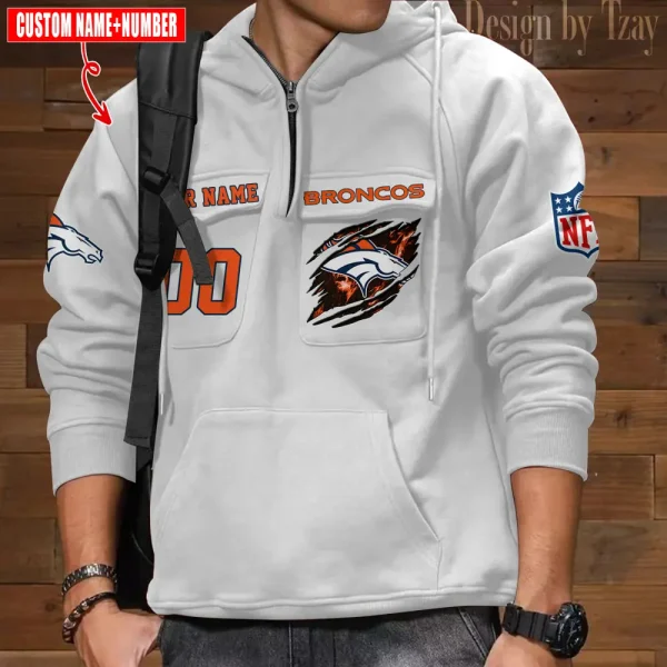 Denver Broncos NFL Multi Pocket Zipper Retro Hoodie AZVMHD758 - Image 5