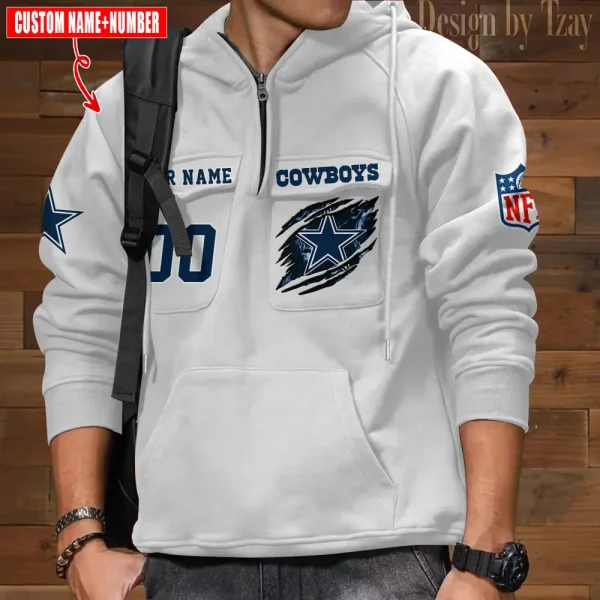 Dallas Cowboys NFL Multi Pocket Zipper Retro Hoodie AZVMHD759 - Image 3