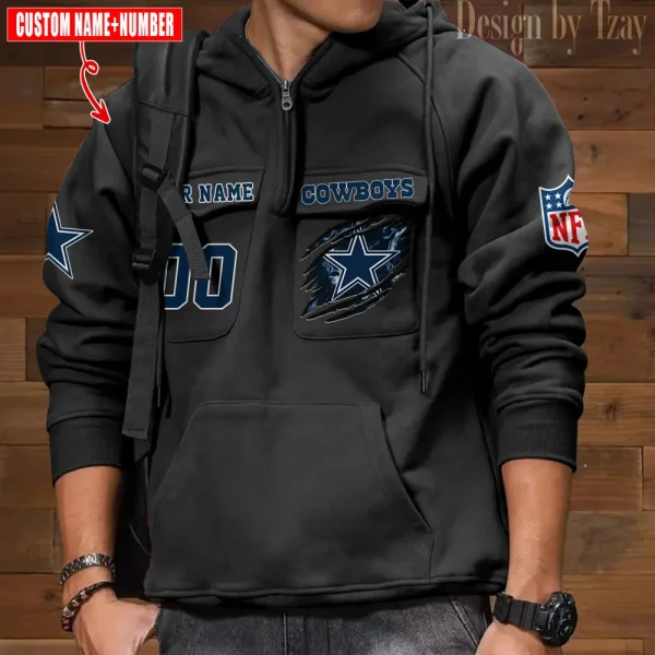 Dallas Cowboys NFL Multi Pocket Zipper Retro Hoodie AZVMHD759 - Image 7