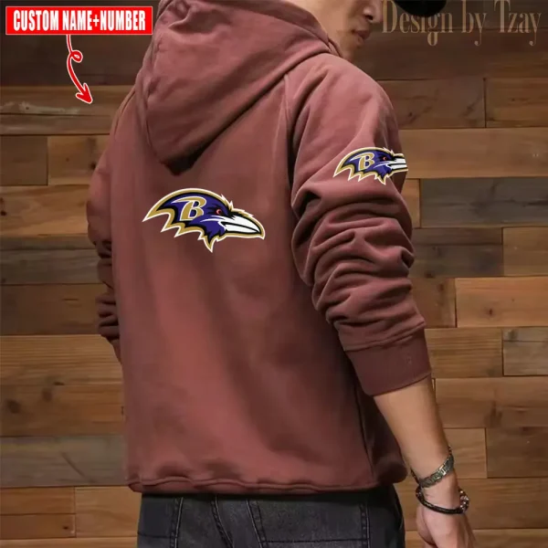 Baltimore Ravens NFL Multi Pocket Zipper Retro Hoodie AZVMHD765 - Image 2