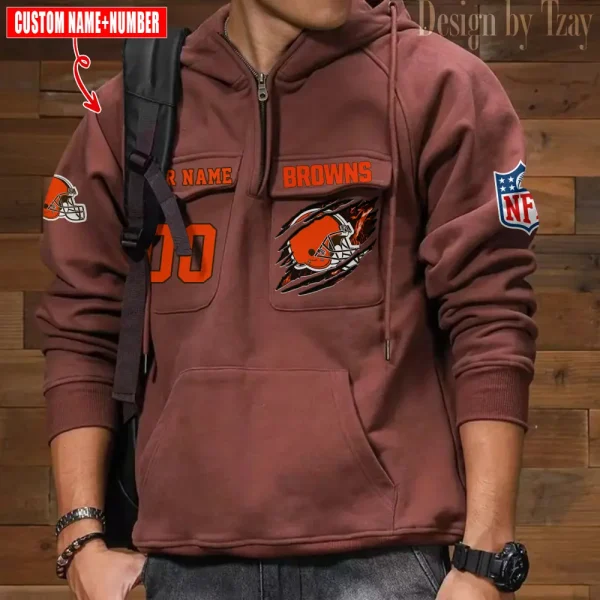 Cleveland Browns NFL Multi Pocket Zipper Retro Hoodie AZVMHD760