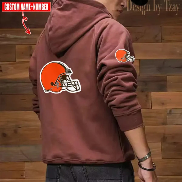 Cleveland Browns NFL Multi Pocket Zipper Retro Hoodie AZVMHD760 - Image 2