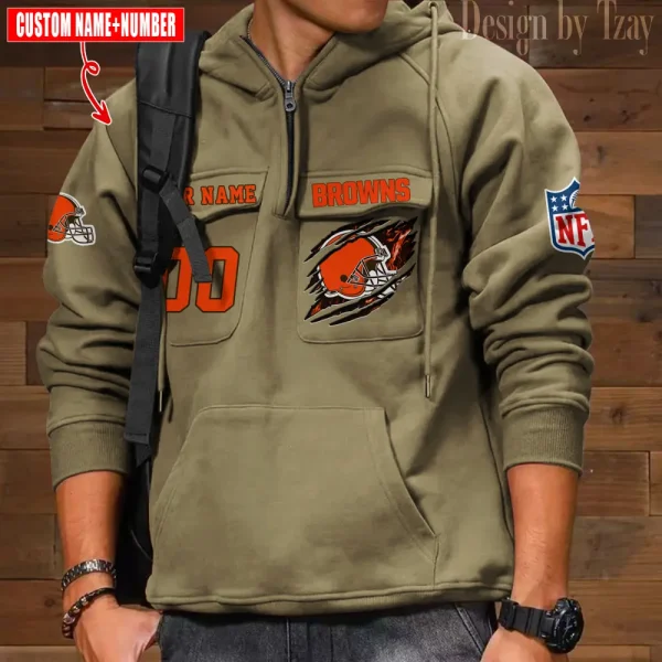 Cleveland Browns NFL Multi Pocket Zipper Retro Hoodie AZVMHD760 - Image 6