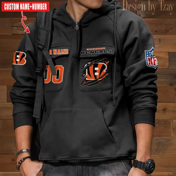 Cincinnati Bengals NFL Multi Pocket Zipper Retro Hoodie AZVMHD761