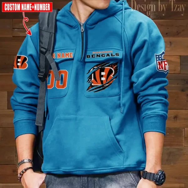 Cincinnati Bengals NFL Multi Pocket Zipper Retro Hoodie AZVMHD761 - Image 3