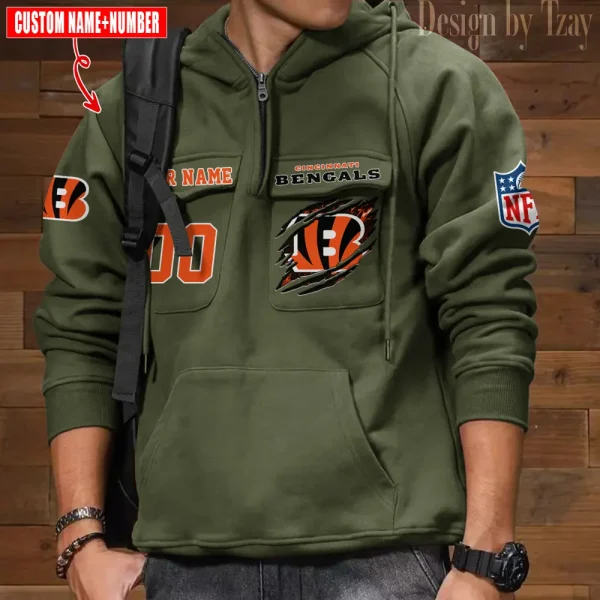 Cincinnati Bengals NFL Multi Pocket Zipper Retro Hoodie AZVMHD761 - Image 4