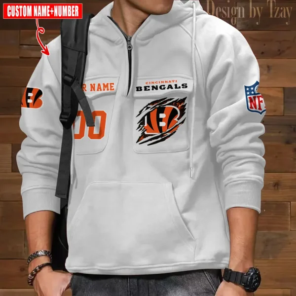 Cincinnati Bengals NFL Multi Pocket Zipper Retro Hoodie AZVMHD761 - Image 5