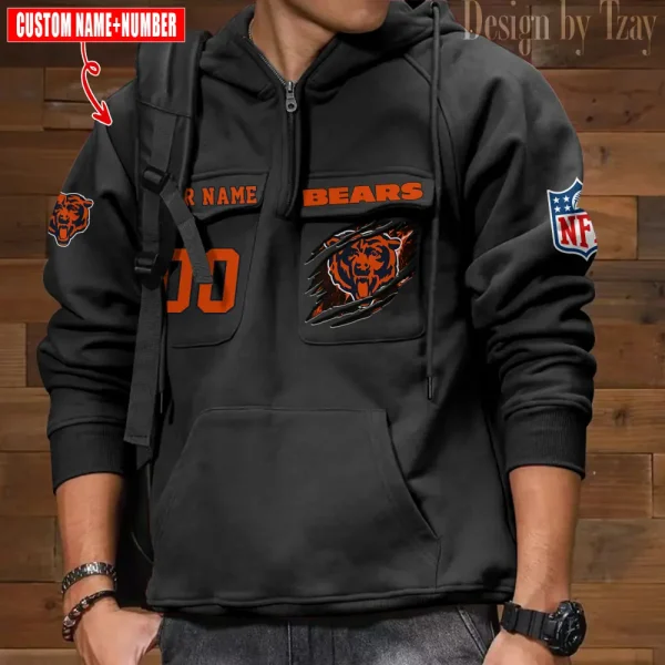 Chicago Bears NFL Multi Pocket Zipper Retro Hoodie AZVMHD762