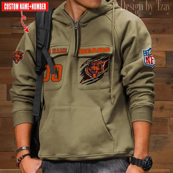 Chicago Bears NFL Multi Pocket Zipper Retro Hoodie AZVMHD762 - Image 2