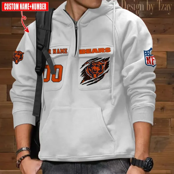 Chicago Bears NFL Multi Pocket Zipper Retro Hoodie AZVMHD762 - Image 5