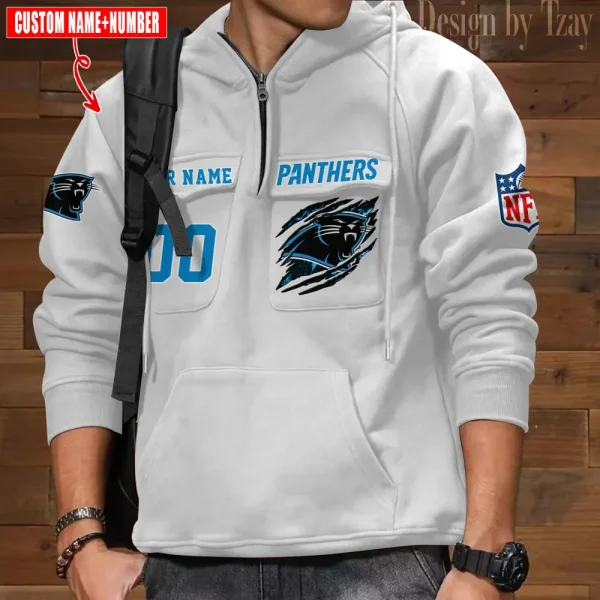 Carolina Panthers NFL Multi Pocket Zipper Retro Hoodie AZVMHD763 - Image 3