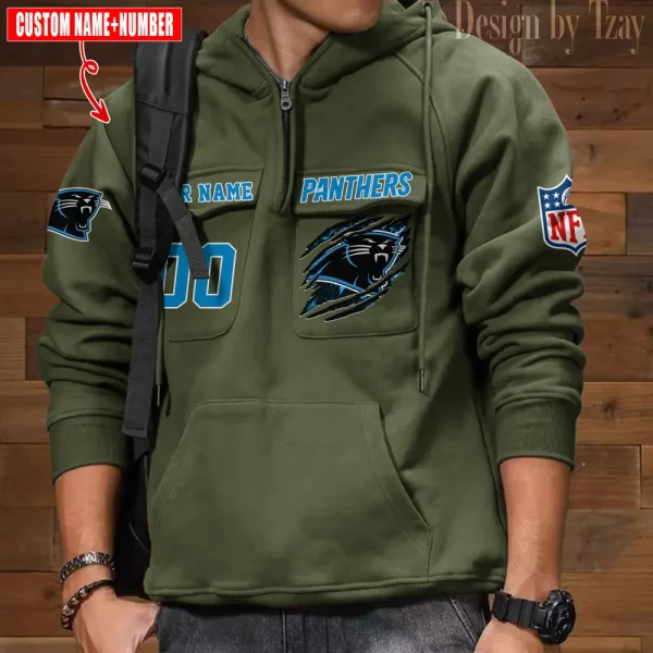 Carolina Panthers NFL Multi Pocket Zipper Retro Hoodie AZVMHD763 - Image 4