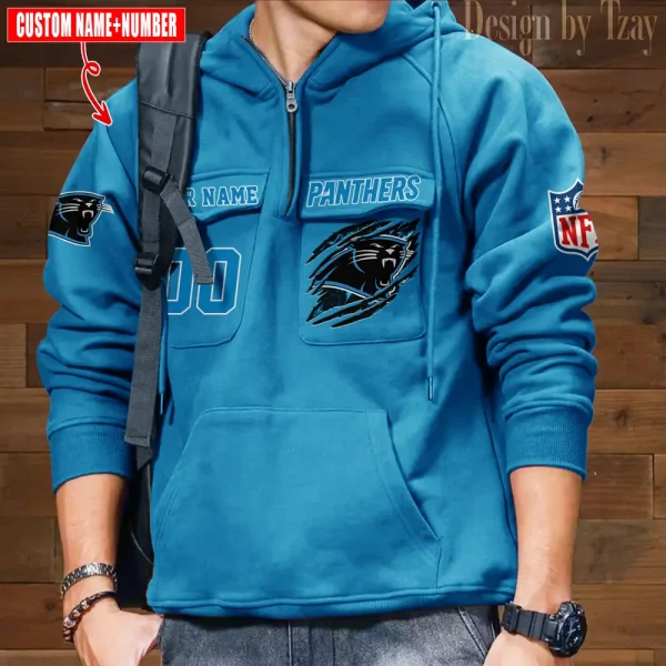 Carolina Panthers NFL Multi Pocket Zipper Retro Hoodie AZVMHD763 - Image 5