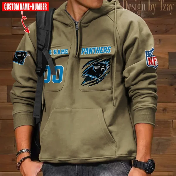 Carolina Panthers NFL Multi Pocket Zipper Retro Hoodie AZVMHD763 - Image 6