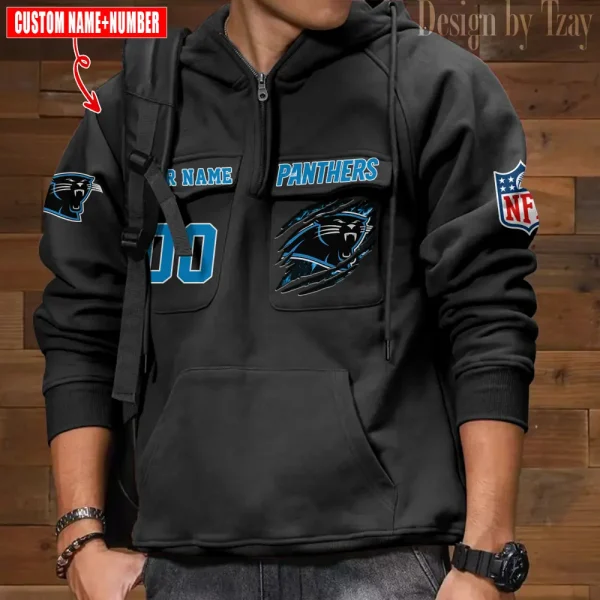 Carolina Panthers NFL Multi Pocket Zipper Retro Hoodie AZVMHD763 - Image 7