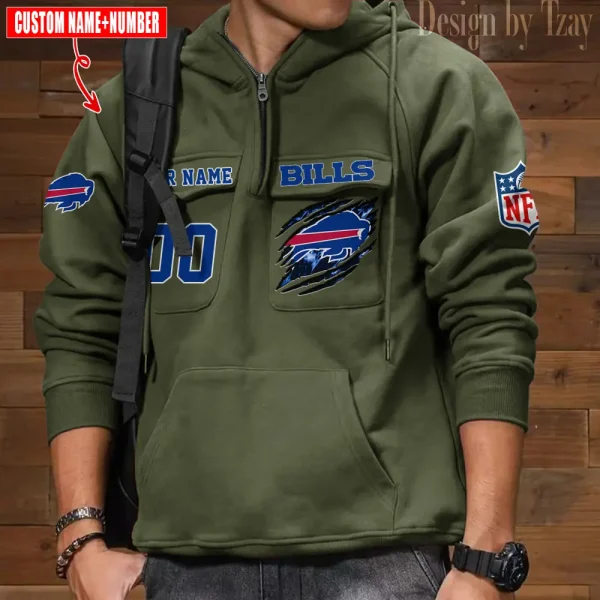 Buffalo Bills NFL Multi Pocket Zipper Retro Hoodie AZVMHD764