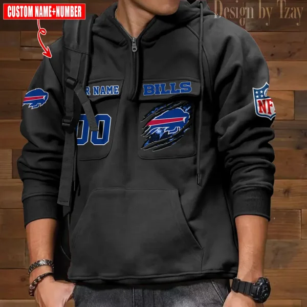 Buffalo Bills NFL Multi Pocket Zipper Retro Hoodie AZVMHD764 - Image 3