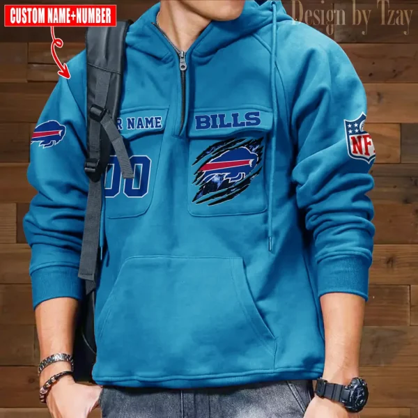 Buffalo Bills NFL Multi Pocket Zipper Retro Hoodie AZVMHD764 - Image 6