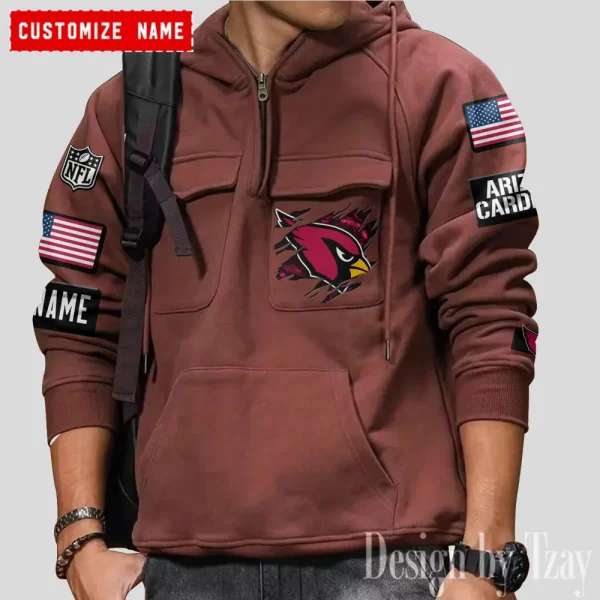 Arizona Cardinals NFL Multi Pocket Zipper Retro Hoodie AZVMHD789 - Image 2